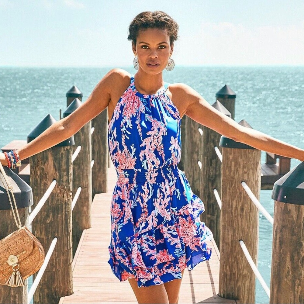 NWT Lilly Pulitzer Pamelyn Borealis Blue Swim On Over Print Dress - Picture 4 of 8